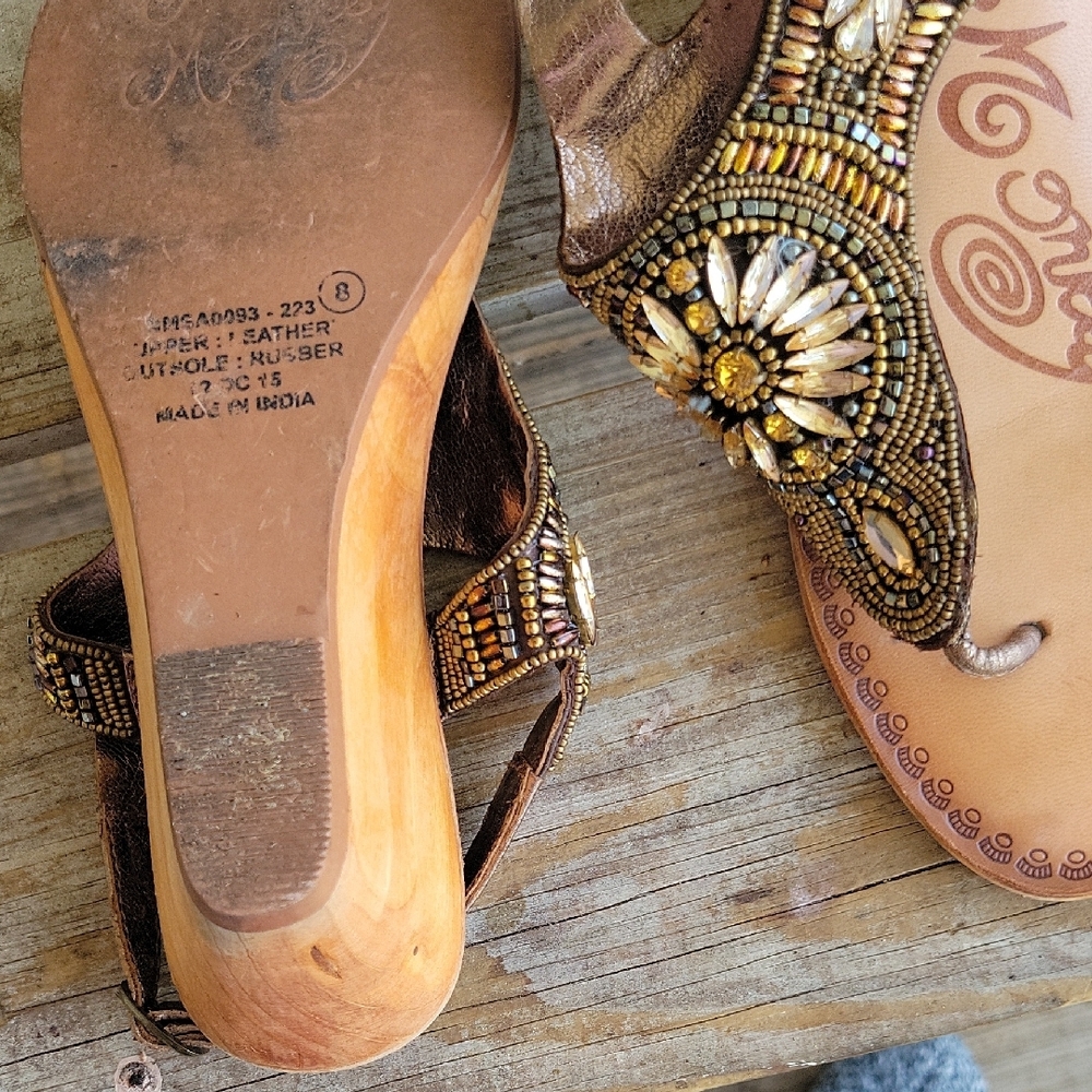 Naughty Monkey Chic Beaded Sandals - Bronze and Gold With Rhinestones - Picture 3 of 10